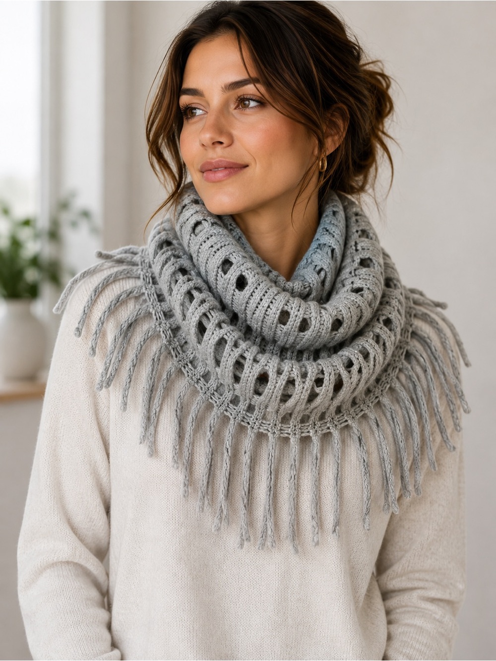 Gray Infinity Scarf Soft Cozy Knit Loop Scarf Warm Winter Wrap